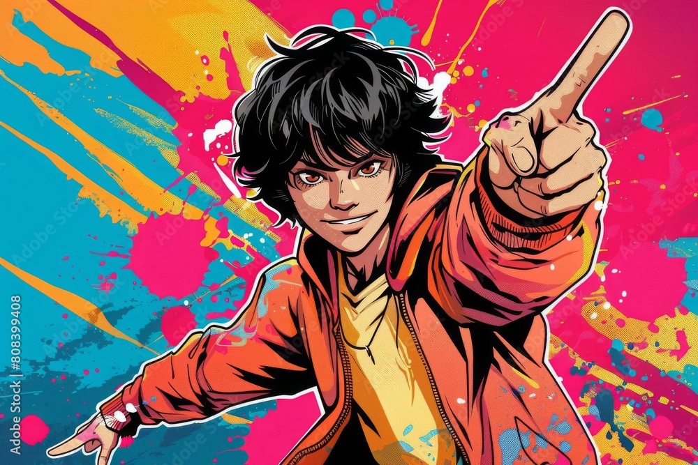 cool anime character pointing and smiling in dynamic pose vibrant manga style illustration cool anime character pointing and smiling in dynamic pose vibrant manga style illustration