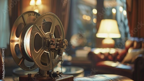 Vintage film projector with a classic movie reel photo