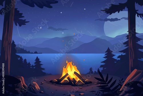 cozy camp fire in the heart of nature outdoor adventure and relaxation illustration
