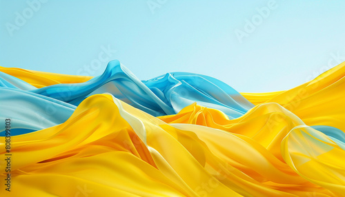 A playful blend of bright yellow and sky blue waves, twisting together in a joyful dance that brings to mind the cheerfulness of a sunny day. photo