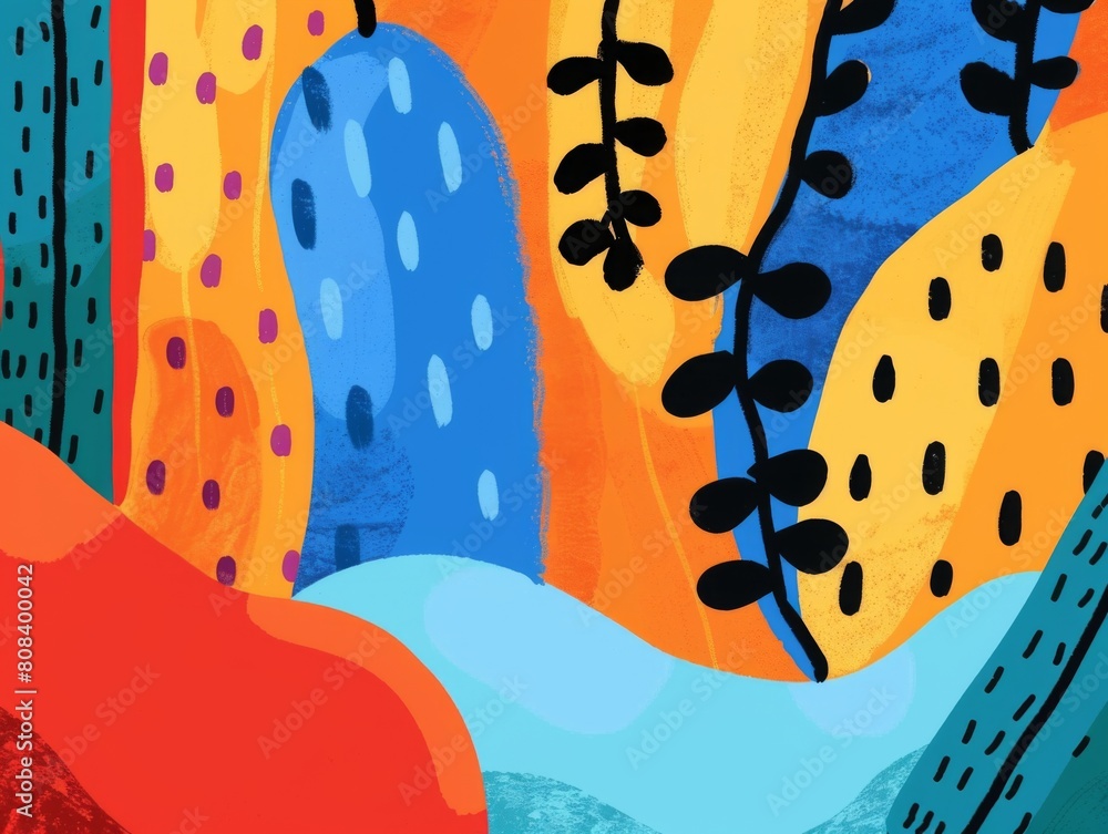 Fototapeta premium Abstract illustration with raspberry-shaped lines and vibrant, textured backdrop in a poster vector style.