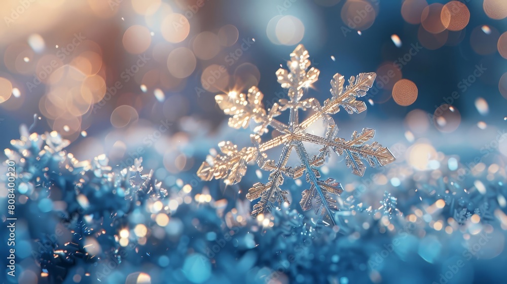 Craft a digital illustration of a snowflake macro Craft a digital illustration of a snowflake macro