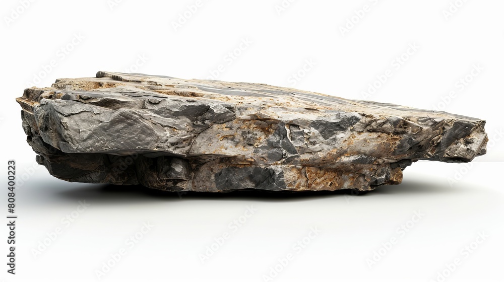 Perspective view of a rock shelf for product display, focusing on the detailed texture of natural stone isolated on a white background Perspective view of a rock shelf for product display, focusing on the detailed texture of natural stone isolated on a white background