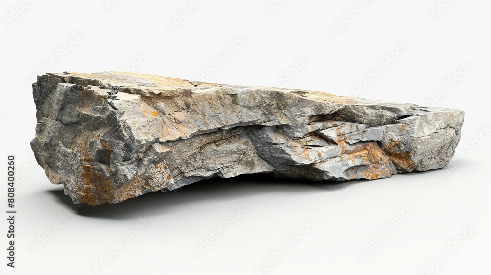 Perspective view of a rock shelf for product display, focusing on the detailed texture of natural stone isolated on a white background Perspective view of a rock shelf for product display, focusing on the detailed texture of natural stone isolated on a white background