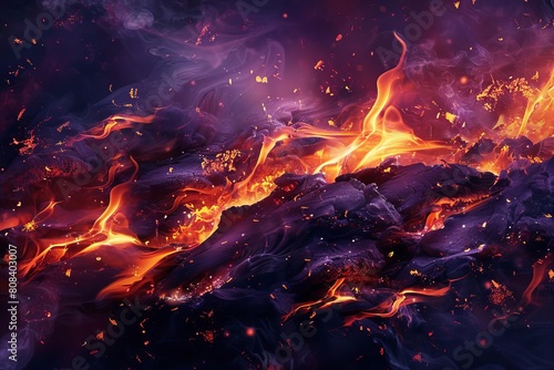 blazing fire at night mesmerizing flames and glowing embers digital painting photo