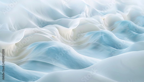 A tranquil and soothing interaction of pale blue and creamy white waves, flowing together in a gentle manner that suggests the quiet calm of a snowy day.