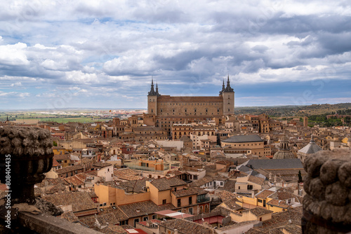 Toledo's Alcázar, perched atop a hill, commands attention with its imposing presence against the backdrop of the Spanish sky