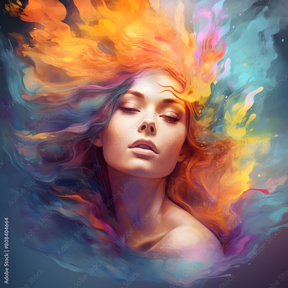 Beautiful fantasy abstract portrait of a beautiful woman. Generative AI. Beautiful fantasy abstract portrait of a beautiful woman. Generative AI.