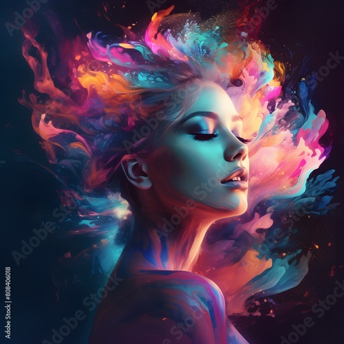 Beautiful fantasy abstract portrait of a beautiful woman. Generative AI.