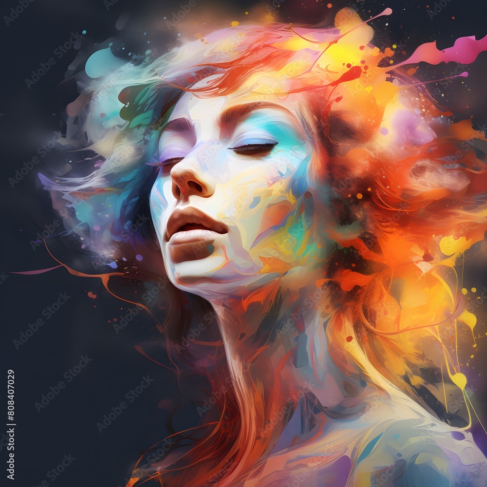 Beautiful fantasy abstract portrait of a beautiful woman. Generative AI. Beautiful fantasy abstract portrait of a beautiful woman. Generative AI.
