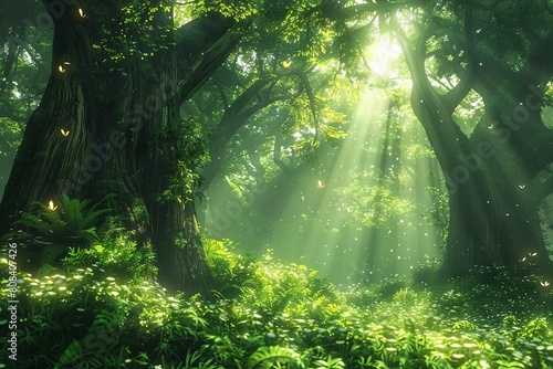 ethereal forest sanctuary majestic trees bathed in soft light dreamy aigenerated landscape