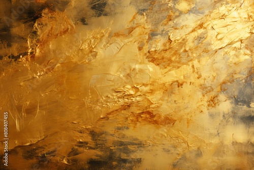 Luxurious hand-painted golden abstract artwork texture with vibrant color gradient on canvas. Featuring brush strokes and metallic shimmer. Perfect for modern art. Elegant wallpaper