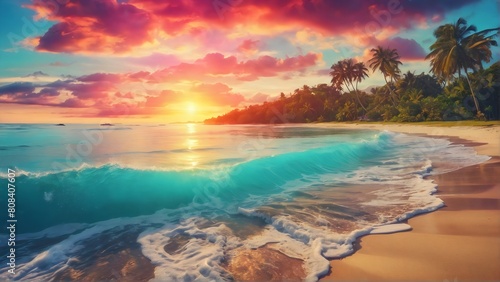 Beautiful sunset beach landscape  exotic tropical island nature