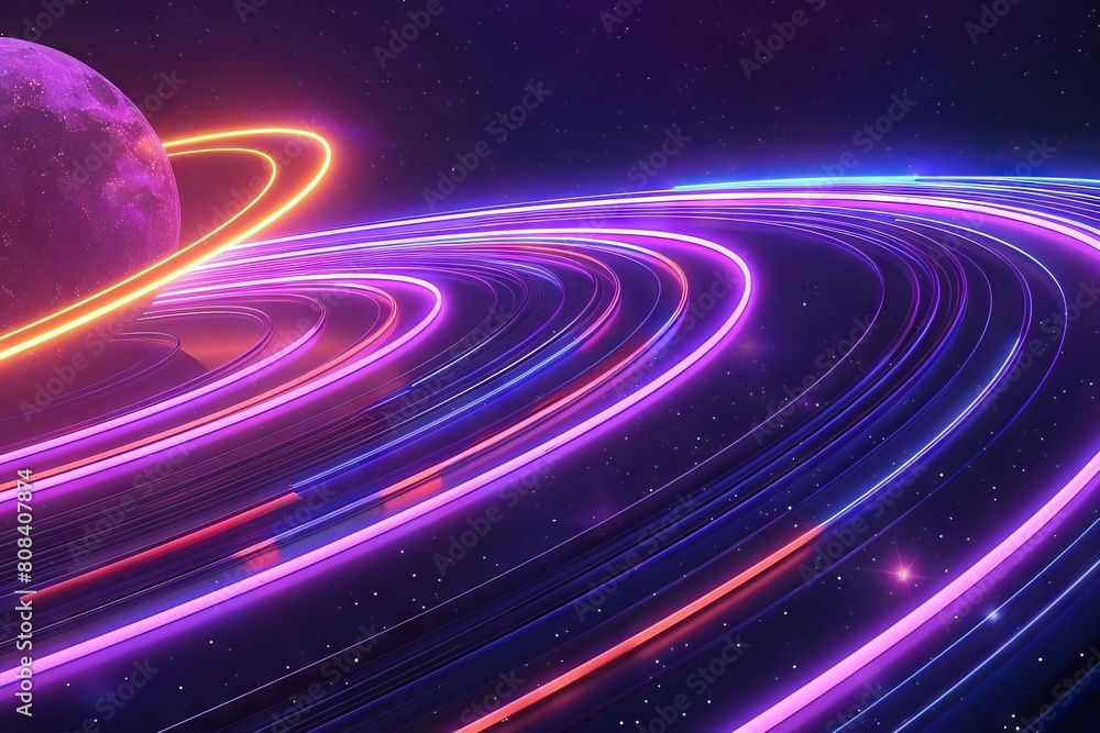 futuristic neon black light sgraffito solar system captivating 3d illustration