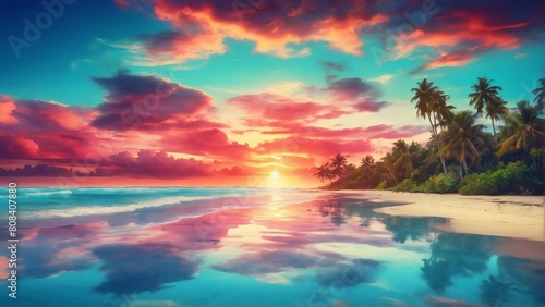 Beautiful sunset beach landscape, exotic tropical island nature © Tayyab