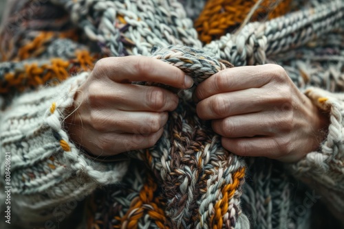 intricate knitting patterns and soft yarn textures closeup of hands
