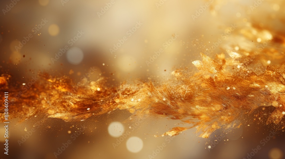 Abstract image capturing a dynamic burst of golden dust particles shimmering across a warm-toned, bokeh-lit background, evoking a sense of celebration, luxury, or magical atmosphere Abstract image capturing a dynamic burst of golden dust particles shimmering across a warm-toned, bokeh-lit background, evoking a sense of celebration, luxury, or magical atmosphere