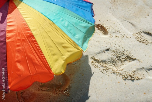 The image portrays a beach umbrella clipart creating a colorful silhouette. © DG