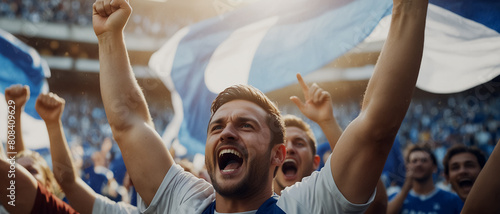 Football Stadium. Fan cheering enthusiastically in a soccer stadium.