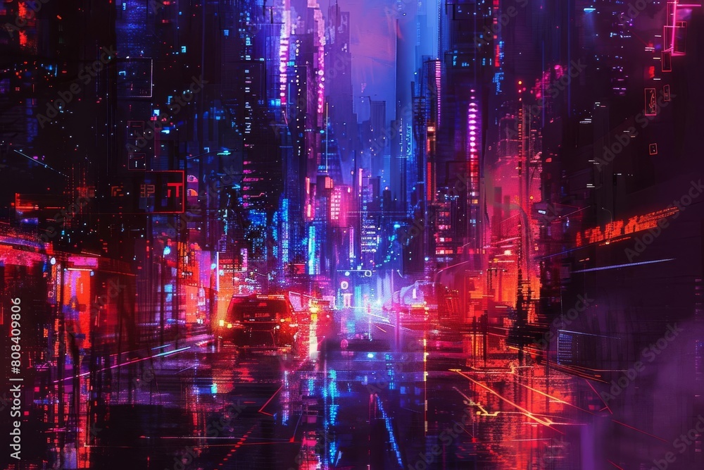 mysterious futuristic cityscape inspiring wanderlust glowing neon lights and dark alleys cyberpunk concept art digital painting