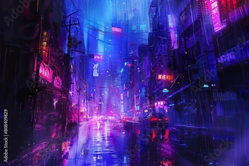 mysterious futuristic cityscape inspiring wanderlust glowing neon lights and dark alleys cyberpunk concept art digital painting photo