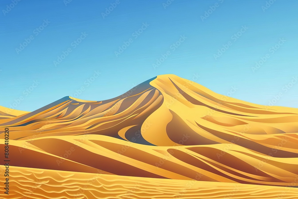 desert landscape with golden sand dunes and clear blue sky arid nature scene digital illustration