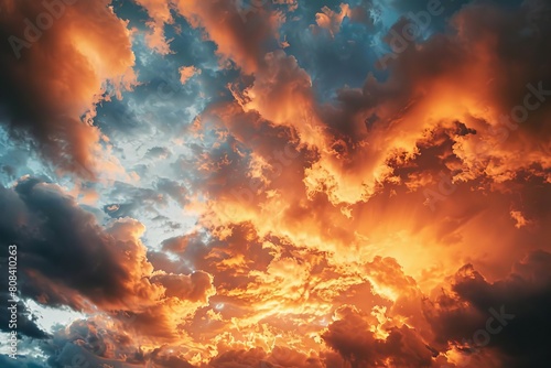 dramatic cloudy sunset sky fiery orange hues painting heavens landscape photography