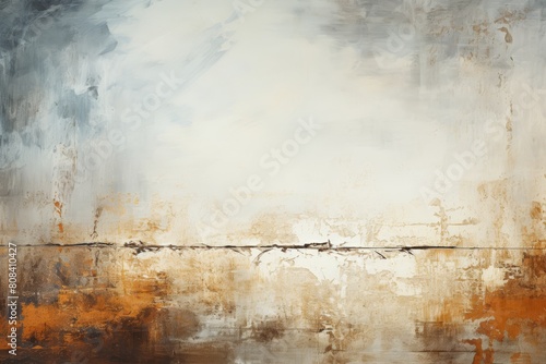 Contemporary abstract background featuring a blend of white, orange, and blue hues with textured brush strokes, creating a dynamic and modern backdrop for various applications