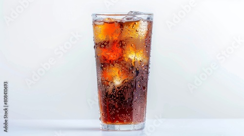 Glass of cola with ice isolated on white background