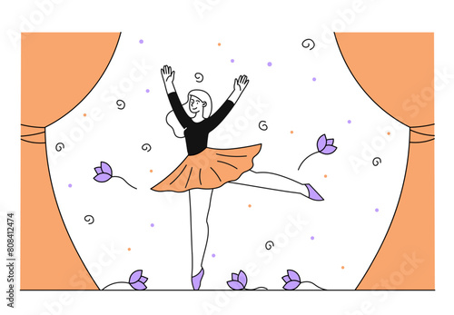 Ballerina woman performs at scene vector simple