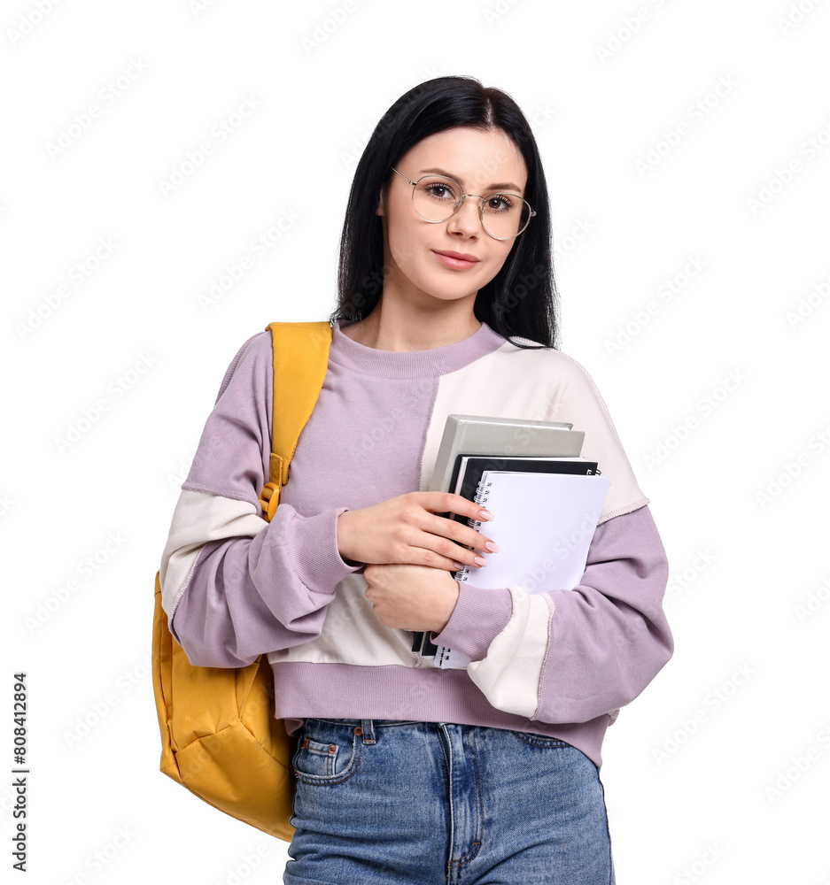 Student with notebooks and backpack on white background Student with notebooks and backpack on white background