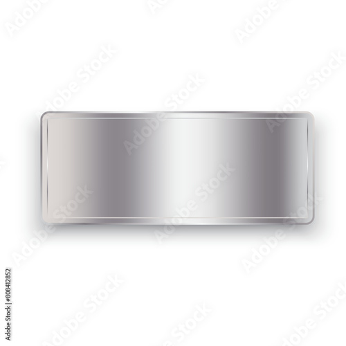 Silver metal button icon. Horizontal orientation. Reflective shiny surface. Vector graphic.