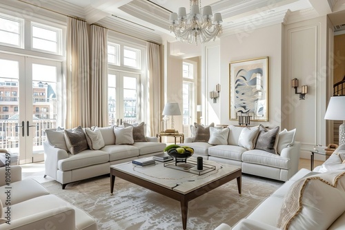 Bright and airy living space with elegant  simple furnishings