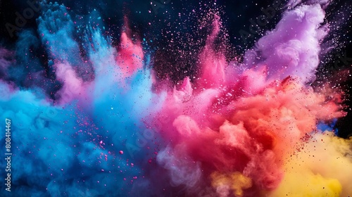 Burst of colorful powder, representing excitement and explosive creativity photo