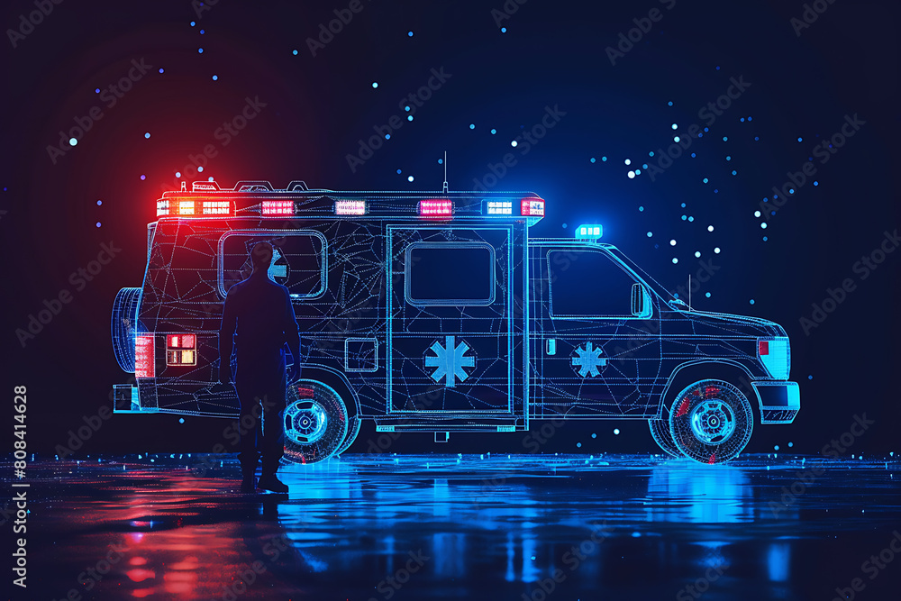 Doctor standing next to an ambulance car, ready to provide emergency medical care Doctor standing next to an ambulance car, ready to provide emergency medical care