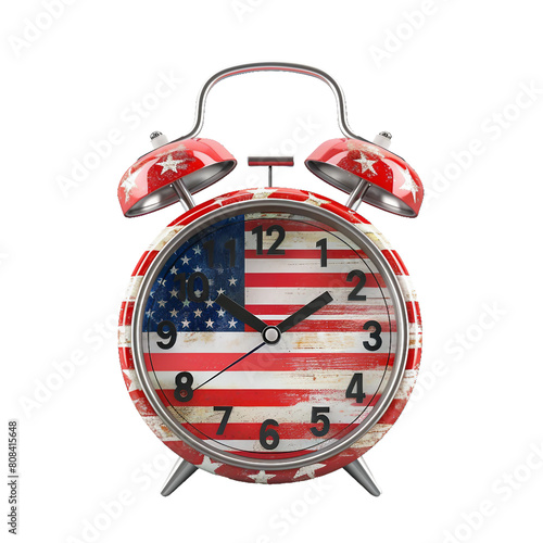 alarm clock with USA flag theme, no background, PNG image photo