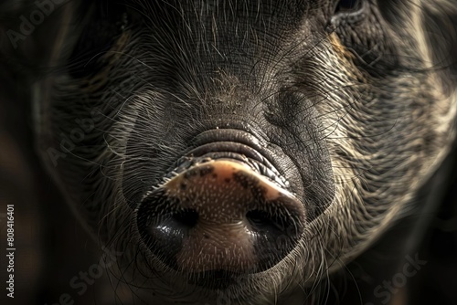 Closeup of a pigs face with a humorous and personable expression