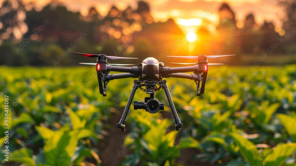 Agricultural landscape where drones, sensors Agricultural landscape where drones, sensors