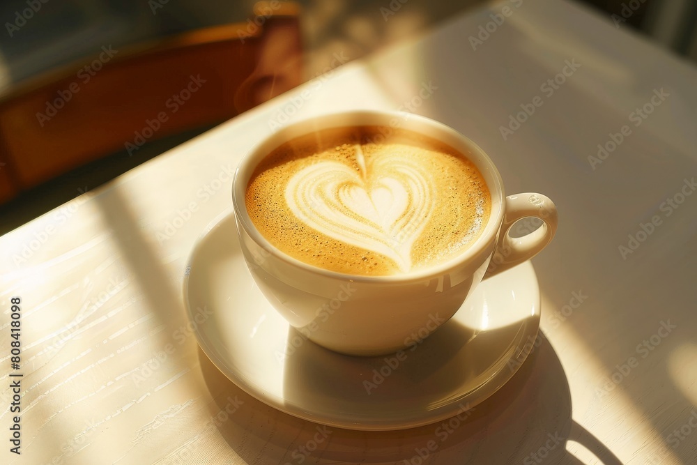 A cup of steaming coffee with a perfect heartshaped latte art design, ideal for a cozy and warm love theme A cup of steaming coffee with a perfect heartshaped latte art design, ideal for a cozy and warm love theme