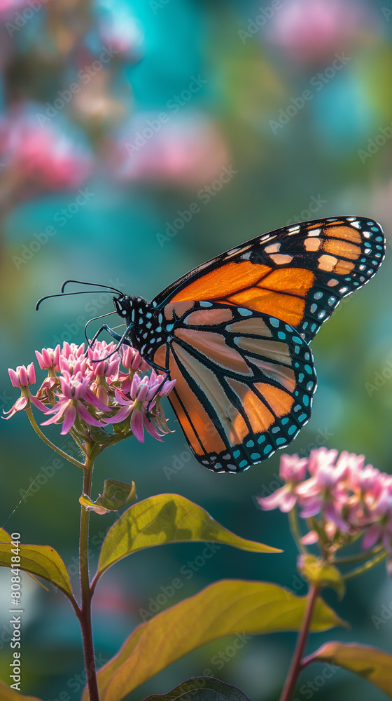 Monarch butterfly feeding on milkweed Monarch butterfly feeding on milkweed