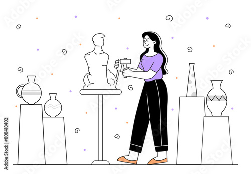 Woman making sculpture vector simple