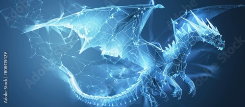 Dragon with wings Blue background photo