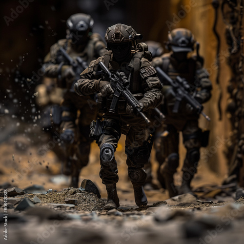 Soldiers Advancing Through Muddy Terrain