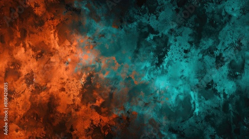 A colorful abstract painting with a blue and orange background. The blue and orange colors create a sense of contrast and energy