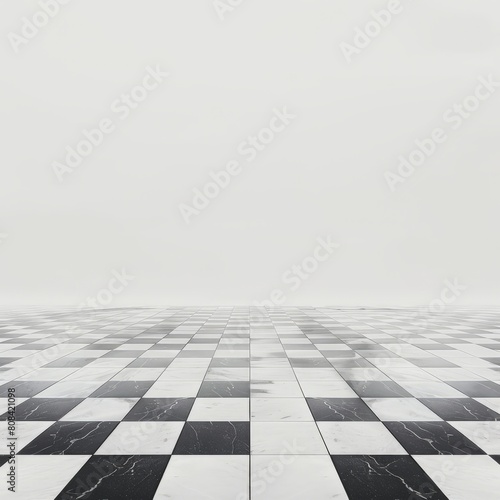 A single chessboard, perfectly centered, on a vast white floor © EC Tech 