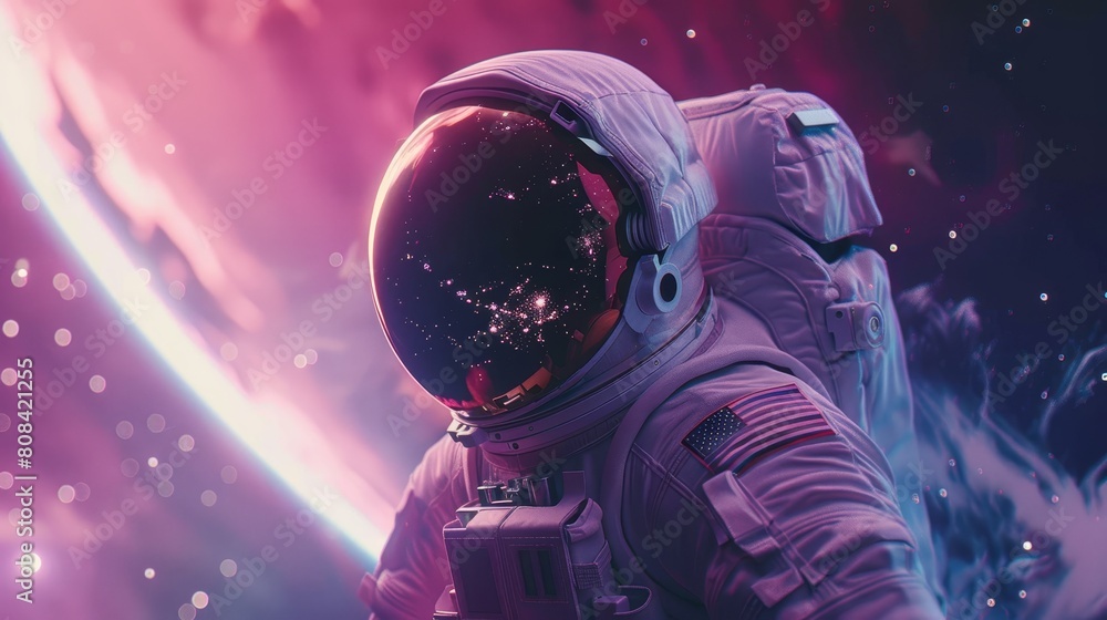 Close-up of an astronaut in a space suit, intensely focused, with a mysterious glowing artifact in hand, set against a backdrop of dark space Close-up of an astronaut in a space suit, intensely focused, with a mysterious glowing artifact in hand, set against a backdrop of dark space