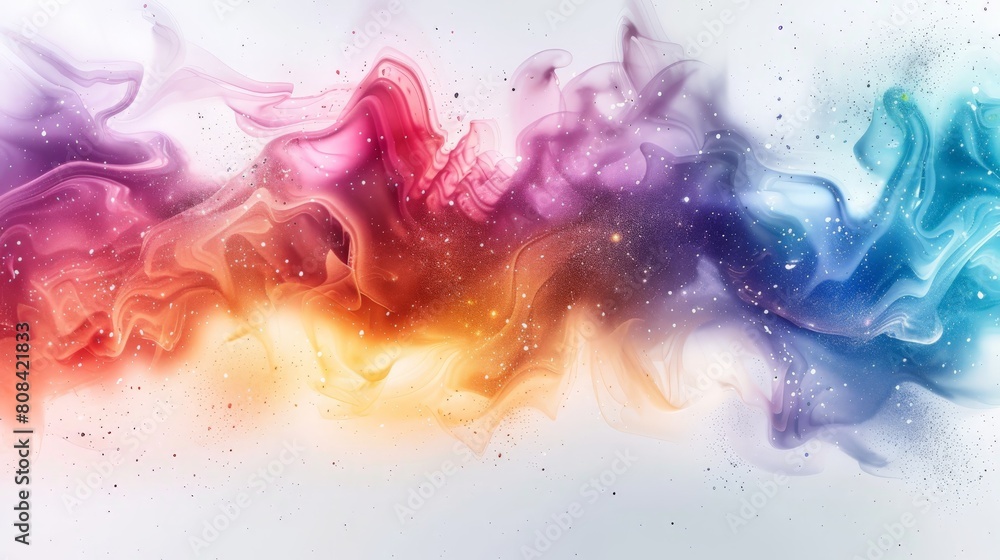 A single, swirling galaxy exploding with vibrant colors against a white backdrop A single, swirling galaxy exploding with vibrant colors against a white backdrop