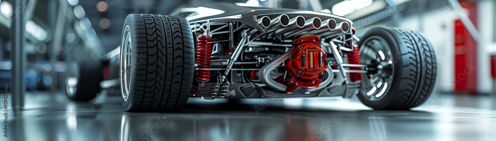 Bring your automotive vision to life! Illustrate a dynamic worms-eye view of a sleek cars undercarriage unveiling intricate details in photorealistic CG 3D art Bring your automotive vision to life! Illustrate a dynamic worms-eye view of a sleek cars undercarriage unveiling intricate details in photorealistic CG 3D art