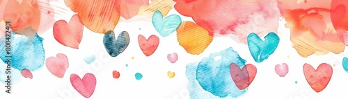 A vibrant watercolor pattern with scattered confetti hearts and handlettered birthday wishes photo