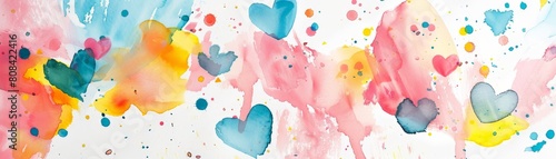 A vibrant watercolor pattern with scattered confetti hearts and handlettered birthday wishes photo
